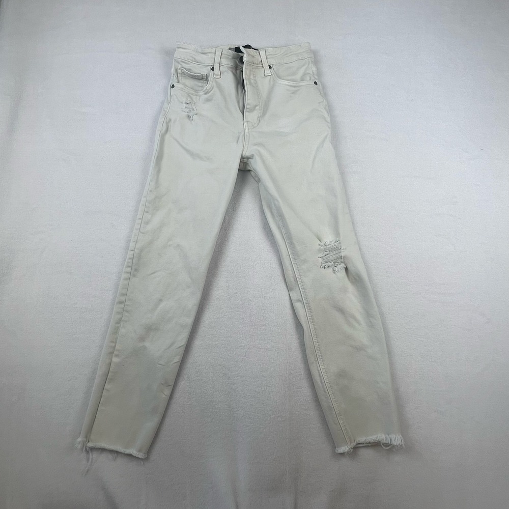 Kut from the Kloth High Rise Skinny Jeans Women's 0 Off-White Distressed Raw Hem
